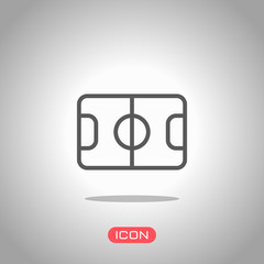 Soccer field, football stadium, linear outline icon of sport. Icon under spotlight. Gray background