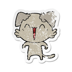 distressed sticker of a happy little dog cartoon