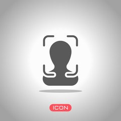 Take a photo, man in autofocus, technology icon. Icon under spotlight. Gray background