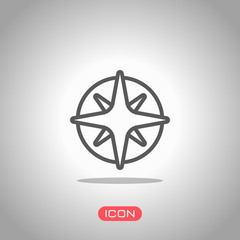 Wind rose, compass with star, outline linear icon. Icon under spotlight. Gray background
