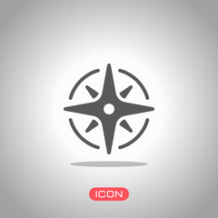 Wind rose, compass with star, icon. Icon under spotlight. Gray background