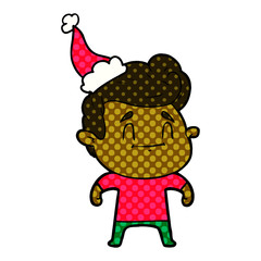 happy comic book style illustration of a man wearing santa hat