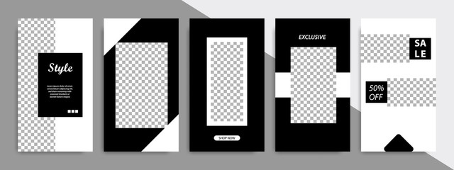 Set of minimalist black and white frame, stripe line template background. Suitable for social media post, stories, story, roll banner, expandable banner, flyer, and brochure.