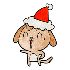 cute textured cartoon of a dog wearing santa hat