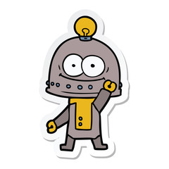 sticker of a happy carton robot with light bulb