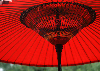 A Japanese red and black wooden umbrella background