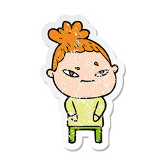 distressed sticker of a cartoon woman