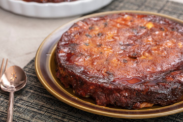 Raisin Bread Pudding served on a plate