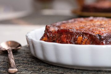 Raisin Bread Pudding served on a plate