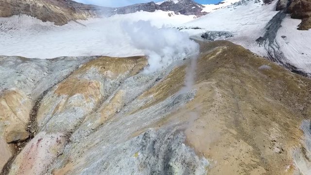 Sulphur fumarole in crater of Mutnovsky volcano, Kamchatka