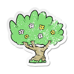 distressed sticker of a cartoon tree