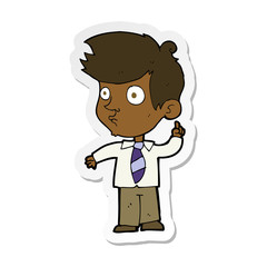 sticker of a cartoon boy asking question