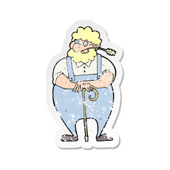 retro distressed sticker of a cartoon farmer leaning on walking stick
