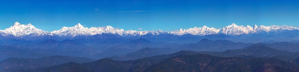 Panoramic view of entire Kumaon Himalaya range notable peaks being Trishul, Nanda Devi, Nanda Kot, ...