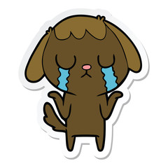 sticker of a cute cartoon dog crying