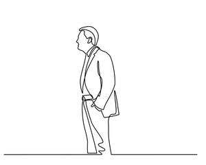 continuous line drawing of businessman standing. Isolated over white background. Vector