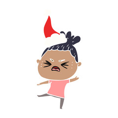 flat color illustration of a angry woman wearing santa hat