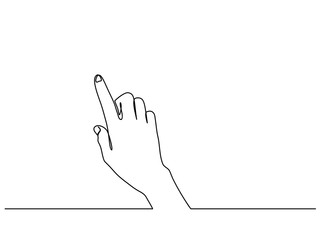 continuous line drawing of girl right hand tapping with index finger isolated on white background.