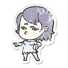 distressed sticker of a cartoon vampire girl
