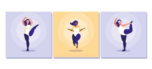 Fototapeta premium group of big women exercising body positive power
