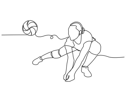 recommend clip art: continuous line drawing of Female professional volleyball player isolated on with ball. The athlete, exercise, action, sport, healthy lifestyle, training, fitness concept.