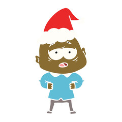 flat color illustration of a tired bald man wearing santa hat