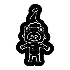 cartoon icon of a weird alien communicating wearing santa hat