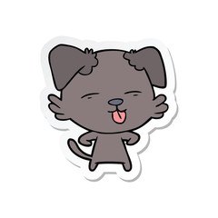 sticker of a cartoon dog sticking out tongue