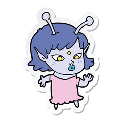 sticker of a pretty cartoon alien girl