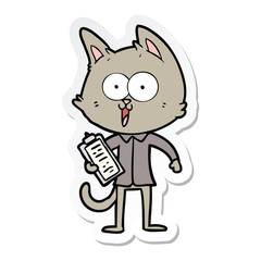 sticker of a funny cartoon cat wearing shirt and tie
