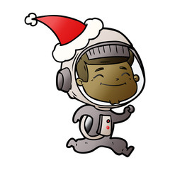 happy gradient cartoon of a astronaut wearing santa hat