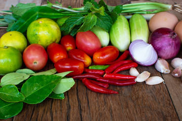 vegetables on old wooder  For cooking