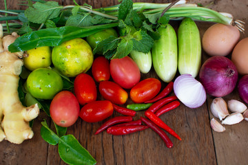 vegetables on old wooder