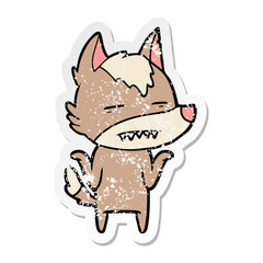 distressed sticker of a cartoon wolf showing teeth