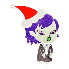 cute retro cartoon of a vampire girl wearing santa hat