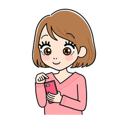 スマホを持つ女性のイラスト