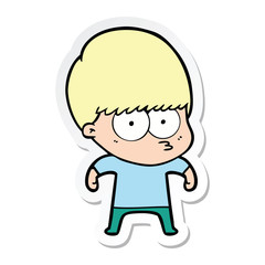 sticker of a nervous cartoon boy