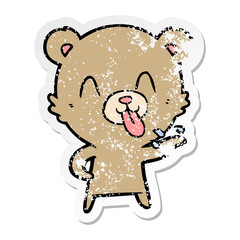 distressed sticker of a rude cartoon bear