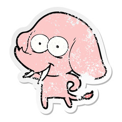 distressed sticker of a happy cartoon elephant