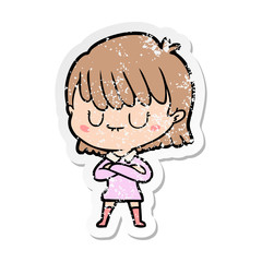 distressed sticker of a cartoon woman