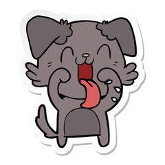 sticker of a cartoon panting dog