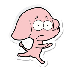 sticker of a cartoon unsure elephant running away