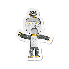 retro distressed sticker of a cartoon robot