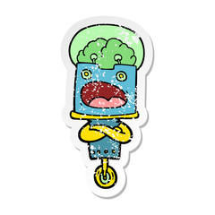 distressed sticker of a cartoon robot