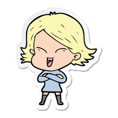 sticker of a happy cartoon girl