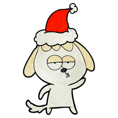 textured cartoon of a bored dog wearing santa hat