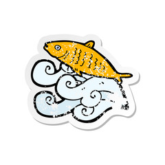 retro distressed sticker of a cartoon fish