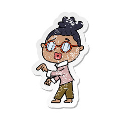 Naklejka premium distressed sticker of a cartoon woman wearing spectacles