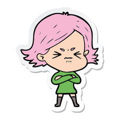 sticker of a cartoon angry girl
