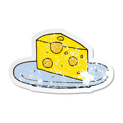 distressed sticker of a cartoon cheese